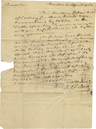 Item #BK0011 &ldquo;Our Sons of Liberty have excited the assessors&rdquo;: 1768 Letter Describing...