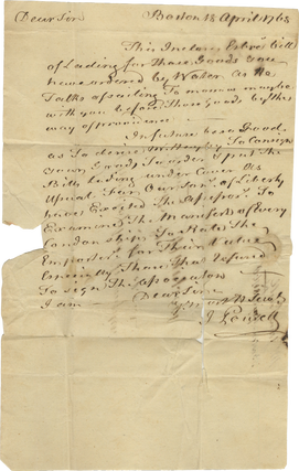 Item #BK0011 “Our Sons of Liberty have excited the assessors”: 1768 Letter Describing...