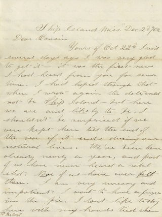 Collection of Civil War Letters Mainly from Almon Varney of the 13th Maine Volunteers, Discussing Guarding Prisoners, Conflicts with African American Soldiers Who Cannot &ldquo;be made my superior or even equal by virtue of legislation&rdquo;, and the &ldquo;inglorious idleness&rdquo; of War.