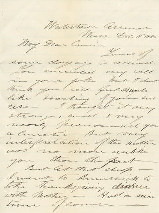 Collection of Civil War Letters Mainly from Almon Varney of the 13th Maine Volunteers, Discussing Guarding Prisoners, Conflicts with African American Soldiers Who Cannot &ldquo;be made my superior or even equal by virtue of legislation&rdquo;, and the &ldquo;inglorious idleness&rdquo; of War.