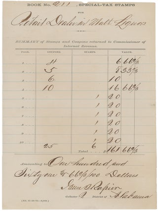 Item #CAT0111 Document Signed as Collector of Internal Revenue for the Second Alabama District,...
