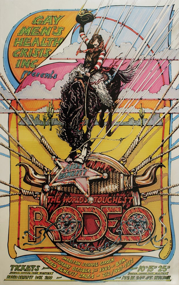 Item #CAT0129a Poster for The World’s Toughest Rodeo AIDS Benefit, Madison Square Garden, October 1st, 1983. AIDS Epidemic, Inc Gay Men’s Health Crisis, Enno Poersch.