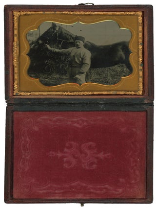 Item #CAT0150 An Unusual Outdoor Sixth Plate Tintype of a Zouave Soldier, Possibly from New York....