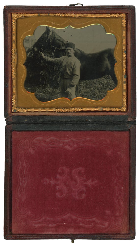 Item #CAT0150 An Unusual Outdoor Sixth Plate Tintype of a Zouave Soldier, Possibly from New York. Civil War - Zouave Regiments, Vernacular Photography.