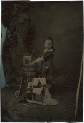 Item #CAT0177 Sixth Plate Tintype of a Little Girl Bathing her Toy Dolls. Photography - 19th...