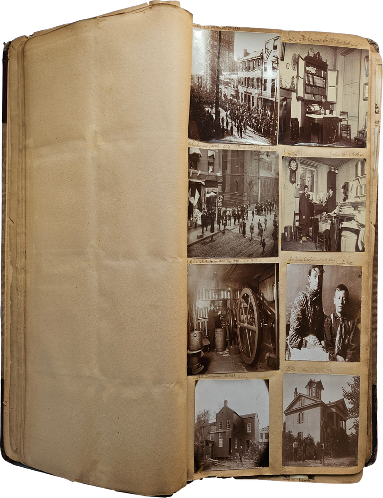 Item #Cat313 Album of Photographs Showing the Life, Work, and Circle of the Fresco Painter Andrea Sborigi, an Italian-Born Decorative Painter Active in Western Pennsylvania, With Images of His Family in Rome and His Life in the United States, Together with an Advertising Postal Card for His Pittsburgh Studio. Art &ndash; Immigration &ndash; Italy &ndash; Pennsylvania &ndash; Photography, Andrea Sborigi.