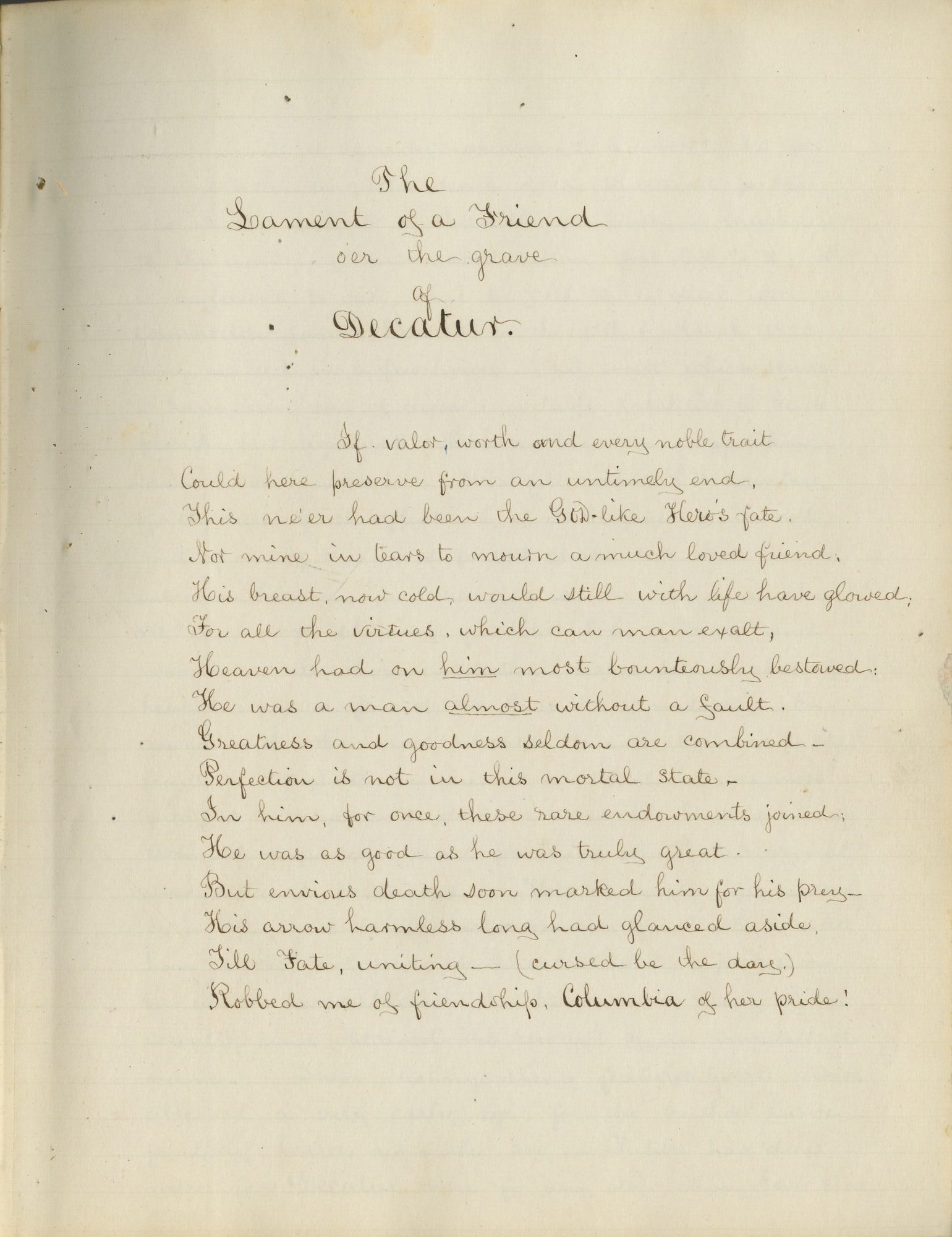 Books About Stephen Decatur “The Lament of a Friend O’er the Grave of the Hero of his Country ...