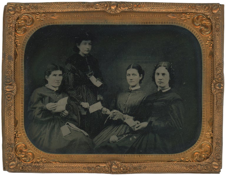 Item #List0125 Quarter Plate Tintype of a Women’s Sewing Circle, c. 1860s. Women, Sewing Circles.