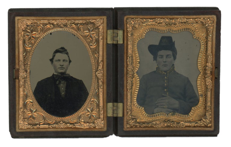 Item #List1420 Pair of Ninth-Plate Tintype Portraits of Men Including a Union Soldier in a Union Case. Civil War - Photography, Photographer Unknown.