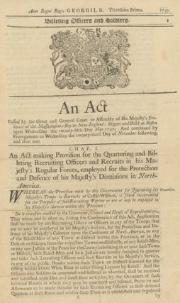 Item #List1527 An act passed by the Great and General Court or Assembly of His Majesty's province...