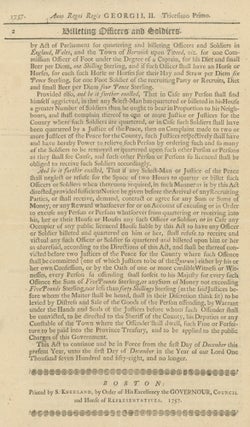 An act passed by the Great and General Court or Assembly of His Majesty's province of the Massachusetts-Bay in New-England :begun and held at Boston in New-England, upon Wednesday the twenty-fifth day of May anno domini, 1757, and continued by sundry prorogations to Wednesday the twenty-third day of November following, and then met. [Broadside]