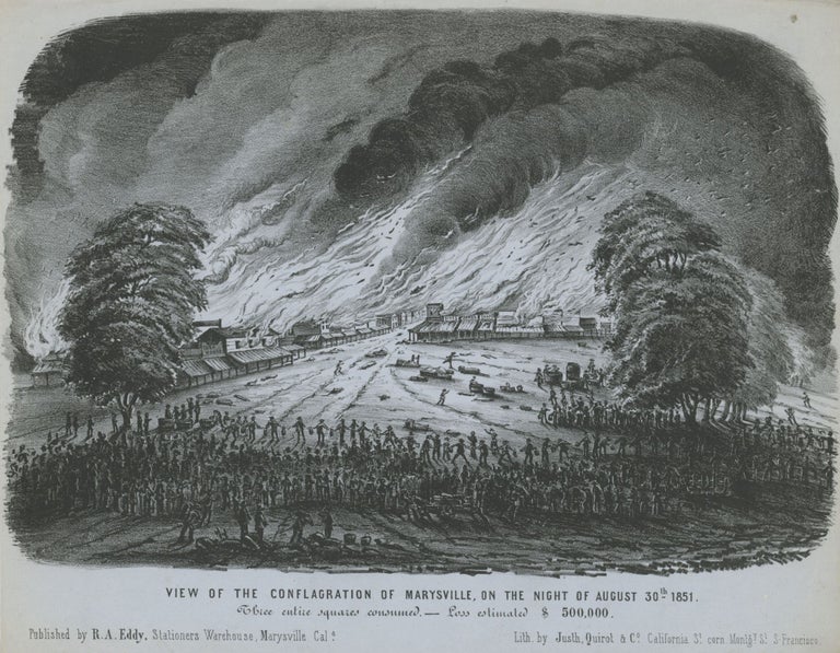 Item #List1611 View of the Conflagration of Marysville, On the Night of August 30th, 1851. Three Entire Squares Consumed - Loss Estimated $500,000. California - Lettersheets - Marysville Fire of 1851.