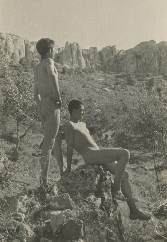 Item #List1735 Composed Snapshot Photograph of Two Nude Men in the American West, 1930s. LGBTQIA+ - Vernacular Photography.