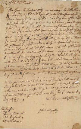 Item #List2020 Manuscript Indictment Accusing John Key, a Philadelphia Blacksmith, of Seditious...