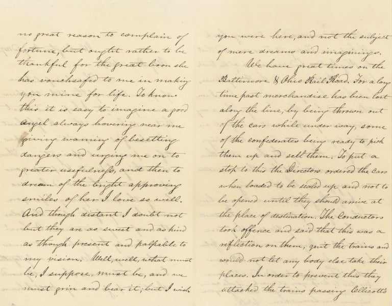 Item #List2022 Autograph Letter, Signed, by James Denver as Commissioner of Indian Affairs to his Wife Louise Rombach Denver , Describing Crime on the Baltimore & Ohio Railroad and Referencing the Plug Uglies, 1857. Crime - Plug Uglies, James W. Denver.