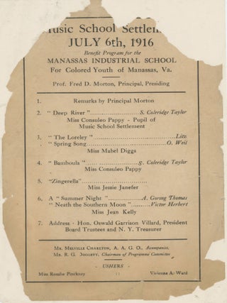 Item #List2304 Music School Settlement / July 6, 1916 / Benefit Program for the Manassas...