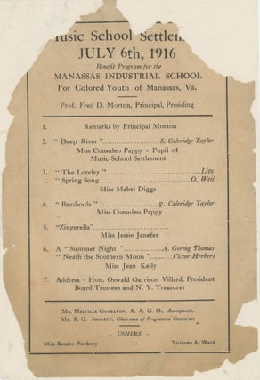 Item #List2304 Music School Settlement / July 6, 1916 / Benefit Program for the Manassas...