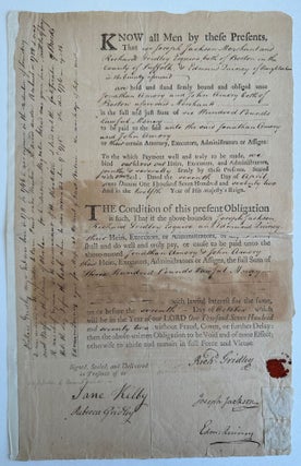 Item #List2305 Partly Printed Document Signed by Richard Gridley for a Loan of 600 Pounds to...