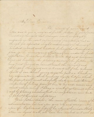 Item #List2323 Lengthy Letter Between Two Cousins Discussing the Cold Yankee Character and the...