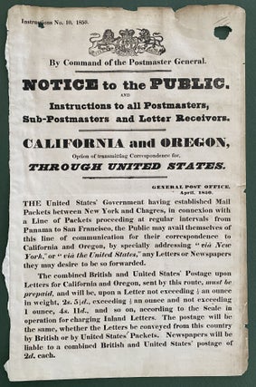 Item #List2416 Instructions No. 10, 1850. By Command of the Postmaster General. Notice to the...