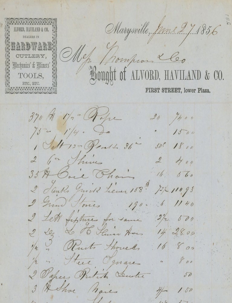 Item #List2417 A Group of Documents, Printed and Manuscript, Relating to Marysville in the 1850s, Including Several Original Land Claims. California - Gold Rush Period - Marysville, California Marysville.