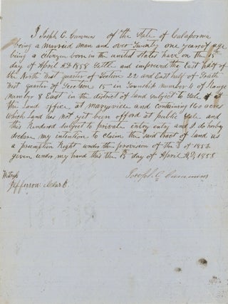 A Group of Documents, Printed and Manuscript, Relating to Marysville in the 1850s, Including Several Original Land Claims.