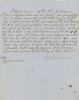 A Group of Documents, Printed and Manuscript, Relating to Marysville in the 1850s, Including Several Original Land Claims.