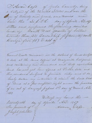 A Group of Documents, Printed and Manuscript, Relating to Marysville in the 1850s, Including Several Original Land Claims.