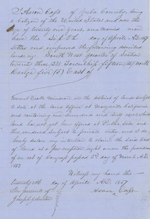 A Group of Documents, Printed and Manuscript, Relating to Marysville in the 1850s, Including Several Original Land Claims.