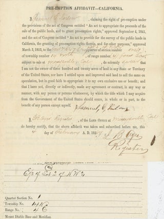 A Group of Documents, Printed and Manuscript, Relating to Marysville in the 1850s, Including Several Original Land Claims.