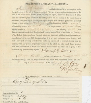 A Group of Documents, Printed and Manuscript, Relating to Marysville in the 1850s, Including Several Original Land Claims.