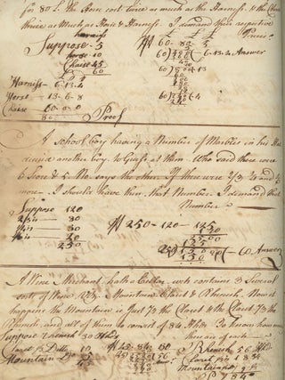 18th-century American Schoolboy’s Computation Notebook, Kept by Joseph Brewer of Maryland, Using Aspects of Trade and Diplomacy as the Basis for Mathematic Exercises.