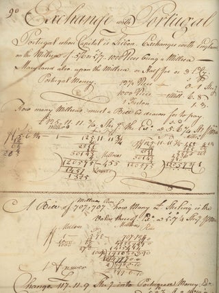 18th-century American Schoolboy’s Computation Notebook, Kept by Joseph Brewer of Maryland, Using Aspects of Trade and Diplomacy as the Basis for Mathematic Exercises.