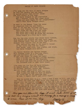 An Archive of Songs, Some Annotated, and a Partial Draft of Woody Guthrie’s Hard Hitting Songs for Hard Hit People from the Collection of Harold Ambellan, Guthrie’s Collaborator and Benefactor.