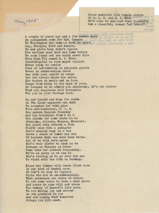 Collection of a Women’s Army Corps Technician Concerning VE Day, Reassignment to the Pacific Theater, and Processions for Roosevelt and Eisenhower, with Lyrical Descriptions of Paris on V-E Day.