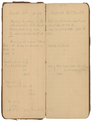 Notebook Belonging to California Civil Engineer Charles W. Landis, with Notes about the Planning of Orangevale Park.