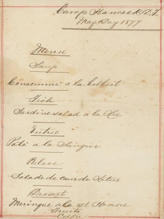 Item #List2842 Menu for May Day Dinner at Camp Hancock, 1877. Dakota Territory – US Army...