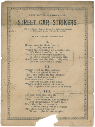 Item #List2851 “Lines Written in Honor of the Street Car Strikers”. Labor History –...