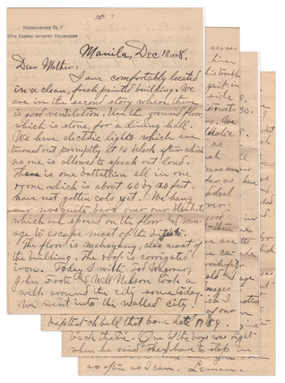 Cowles Family Archive, with Letters Written by Leman Cowles from the Philippines During the Spanish-American War and Philippine Insurrection, and Various Items Kept by Cowles During His Service Including a Scarce Map of American Military Operations in the Region.