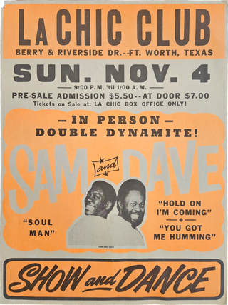 Item #List2886 Poster for Sam and Dave at La Chic Club in Fort Worth, 1973. Concert Posters...
