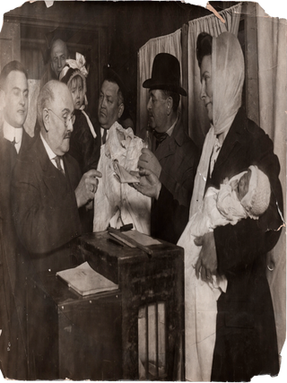Five Press Photographs of Women, Including Woman Suffrage Activist Carrie Chapman Catt, Voting in Chicago and New York City for the First Time.