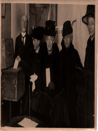 Five Press Photographs of Women, Including Woman Suffrage Activist Carrie Chapman Catt, Voting in Chicago and New York City for the First Time.