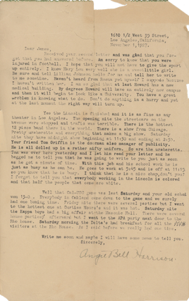 Letters to a Friend at Howard University Discussing Black Theater and Greek Life in 1920s Los Angeles.