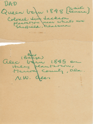 Alex Haley’s Genealogical and Historical Notes on His Father’s Side of the Family, Likely for His Posthumous Novel Queen.