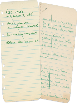 Alex Haley’s Genealogical and Historical Notes on His Father’s Side of the Family, Likely for His Posthumous Novel Queen.