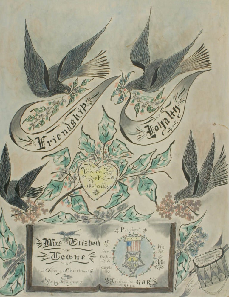 Item #List302 Folk Art Memorial Drawing to the 54th Massachusetts Infantry, Presented to the Ladies of the G.A.R. African-Americana, Alexander Johnson, Civil War, 54th Massachusetts.