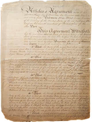 Item #List3024 1795 Contract between Merchant John Godfried Wachsmuth and US Treasury...