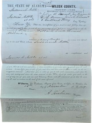 Two 1857 Legal Documents Concerning a Married Woman’s Right to the Sole Ownership of an Enslaved Woman and Her Children.