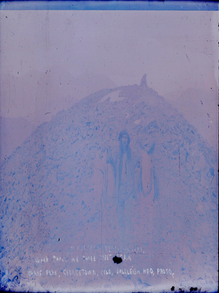 Item #List3136 Glass Negative of an Old Prospector and His Donkeys at the Summit of Grays...
