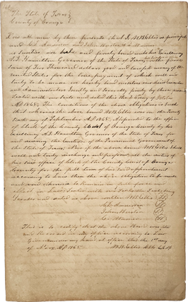 Oaths of Office and Surety Bond Documents for Five Texan Public Officials, 1864–1866.
